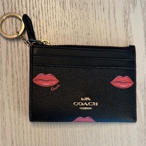 Coach Black Card Holder with Pink Lip Design